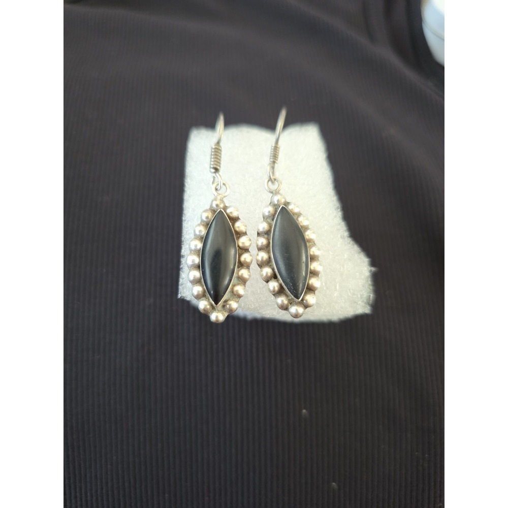 VTG 925 Sterling Silver Black Onyx Dangle Drop Earrings 1 5/8" Southwestern Luxe